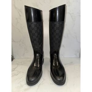 Gucci Monogram Rain Boots in Black - Fair Condition